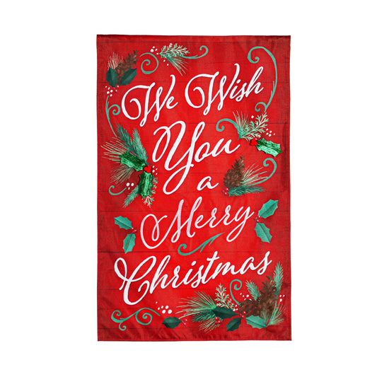 We Wish You a Merry Christmas Burlap House Flag