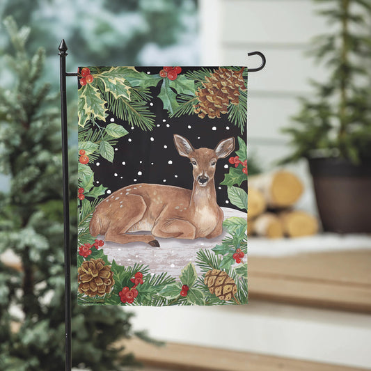 Woodland Peace on Earth Deer Suede Garden Flag