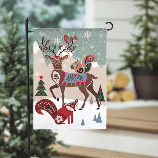 Woodland Creatures Burlap Garden Flag