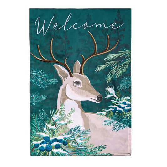 Woodland Deer Welcome Applique House Flag