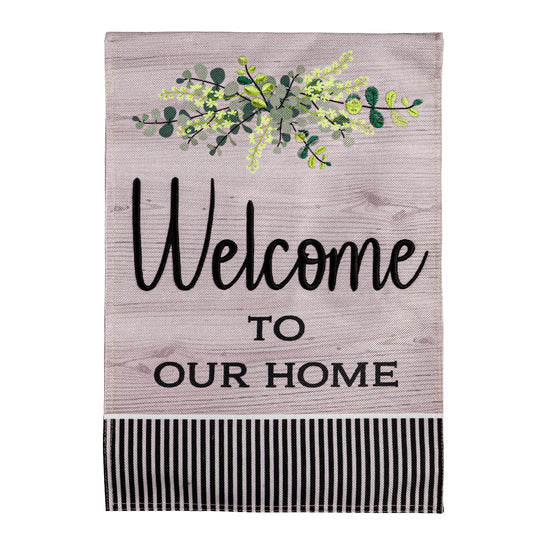 Woodgrain Welcome Burlap House Flag
