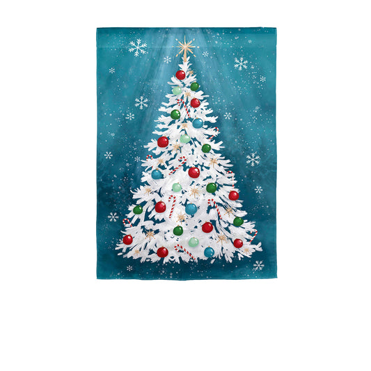 White Christmas Tree Linen Garden Flag