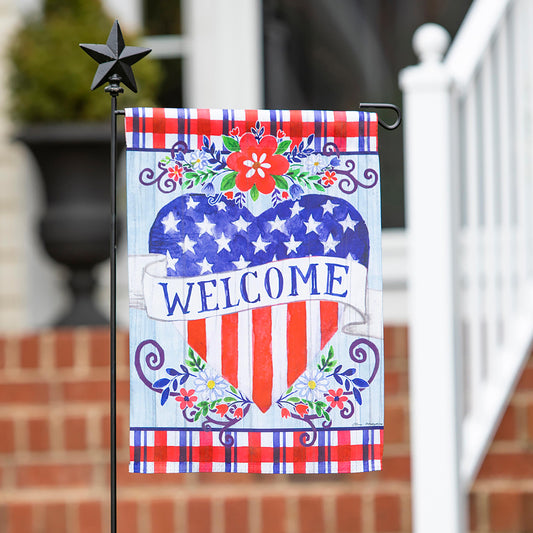 Welcome Heart Garden Suede Flag