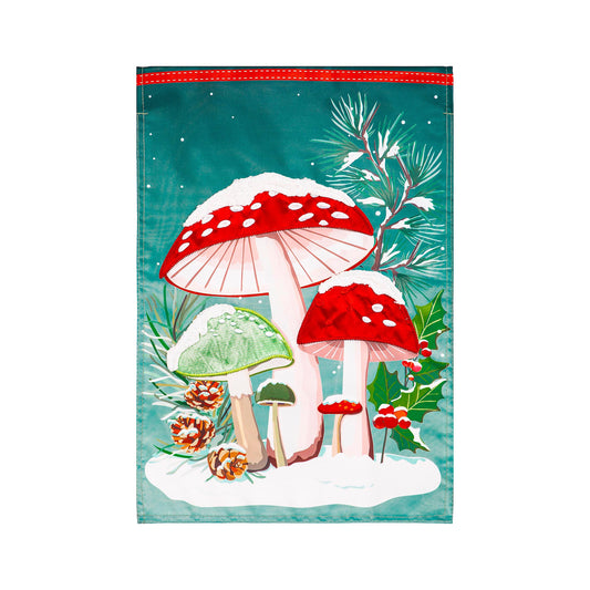 Woodland Winter Mushroom Applique House Flag