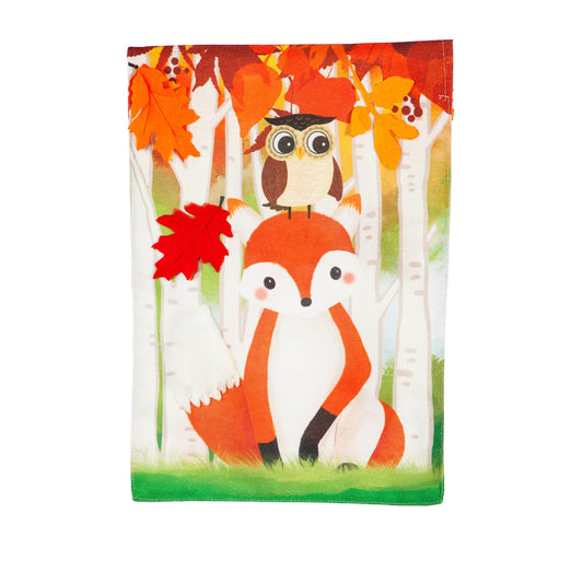 Whimsical Fall Fox Garden Burlap Flag