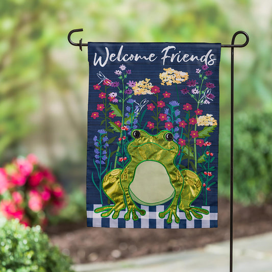 Whimsical Frog Garden Applique Flag