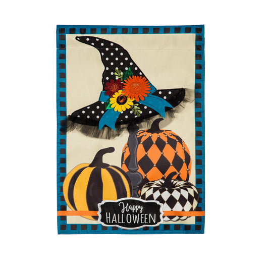 Witch Hat and Pumpkins House Applique Flag