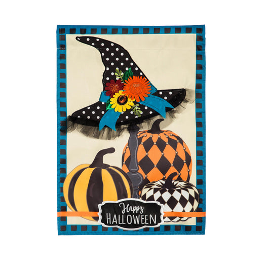 Witch Hat and Pumpkins Garden Applique Flag