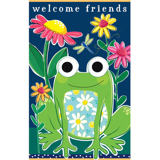 Welcome Friends Frog Burlap House Flag
