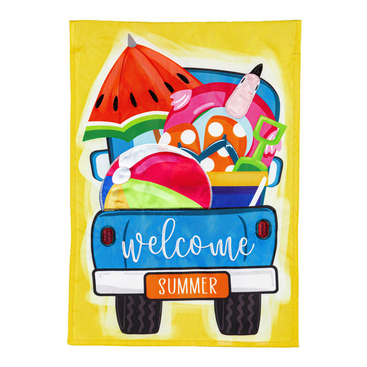 Welcome Summer Truck Applique Garden Flag