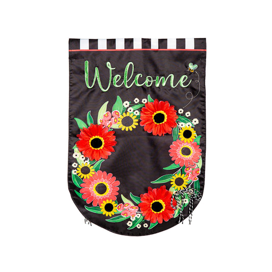 Welcome Wreath Applique House Flag