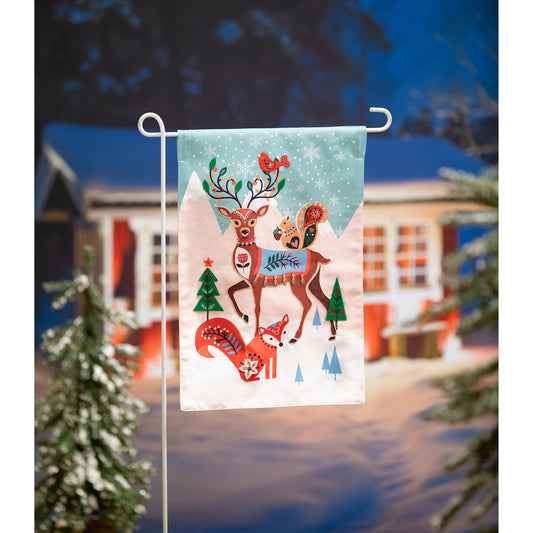 Woodland Creatures Linen Garden Flag