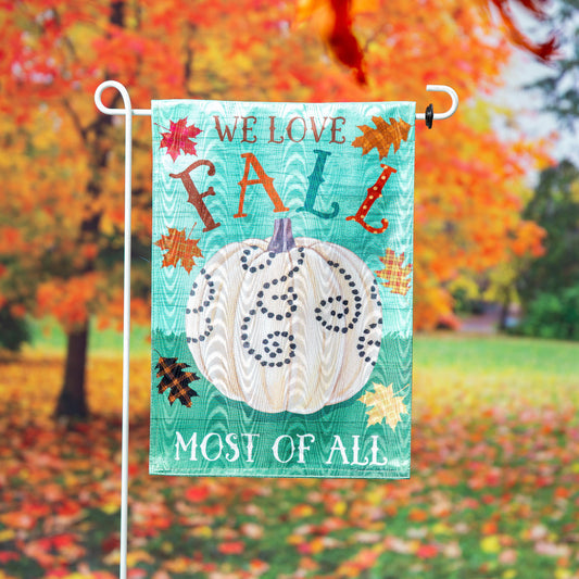 We Love Fall Most of All Moire Garden Flag