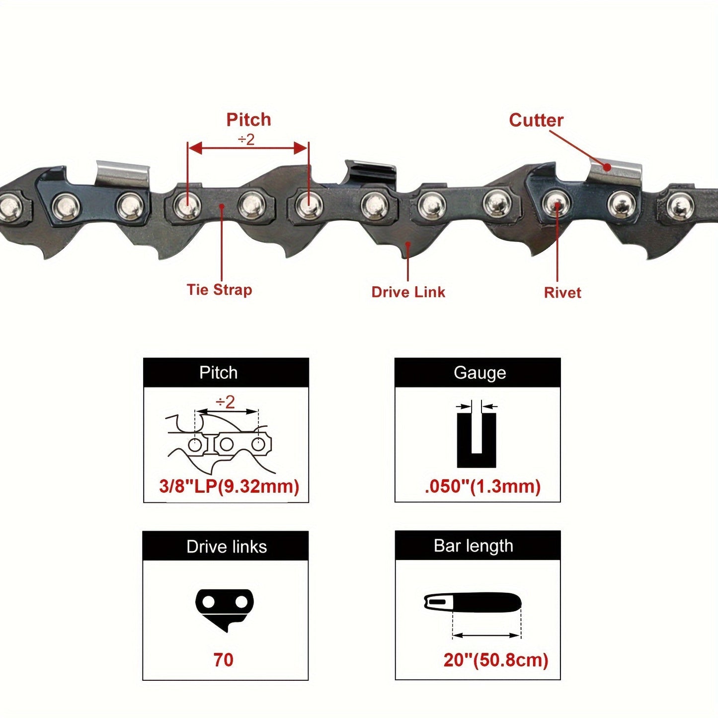 2pcs 20" Full Chisel Saw Chain For Echo CS590 Timberwolf Chainsaws