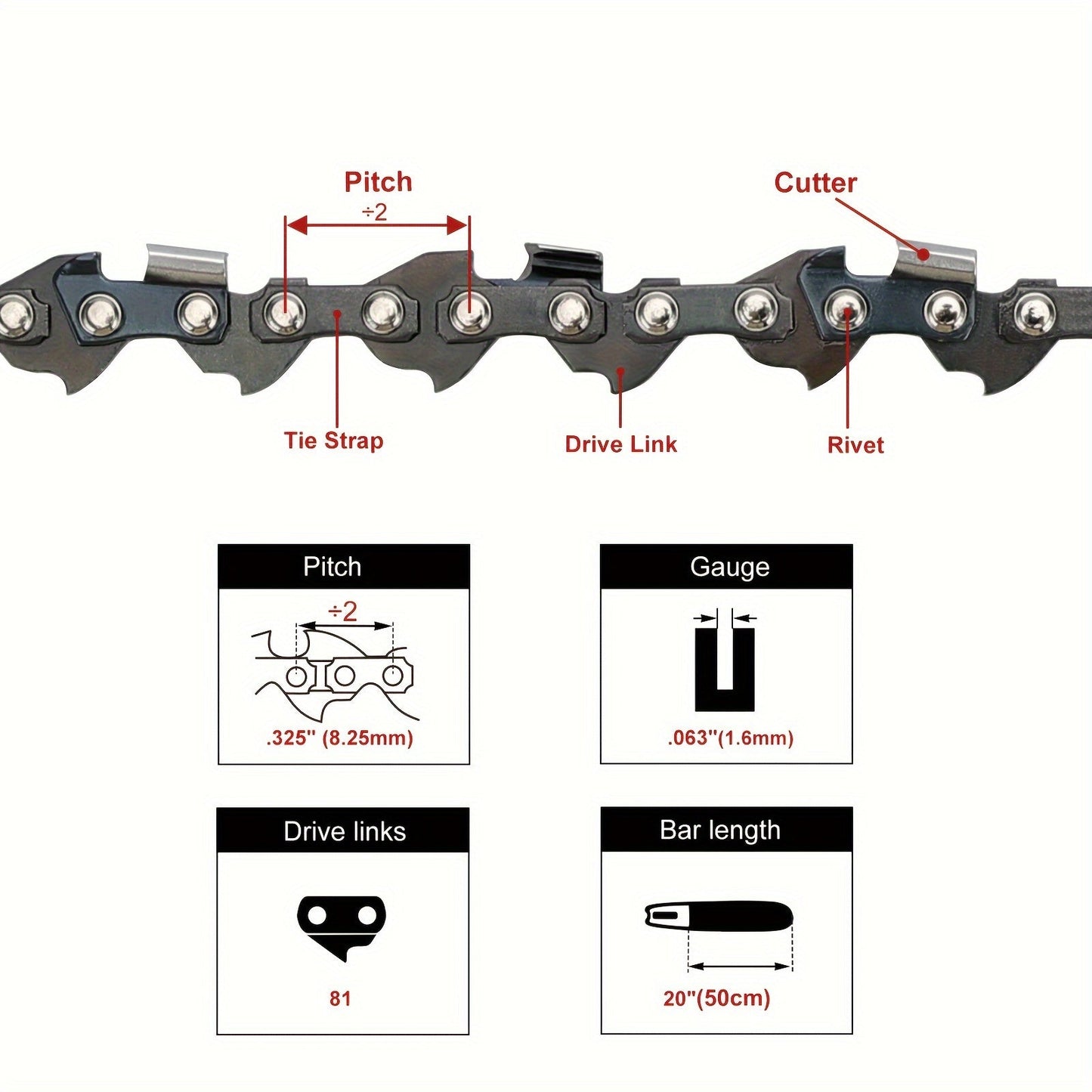 2-Pack 20 Extra-Long Chainsaw Chain - Precise 325 Pitch, Durable 063 Gauge, Compatible with Stihl MS270 MS280 MS290, Product with Model 3689 005 0081