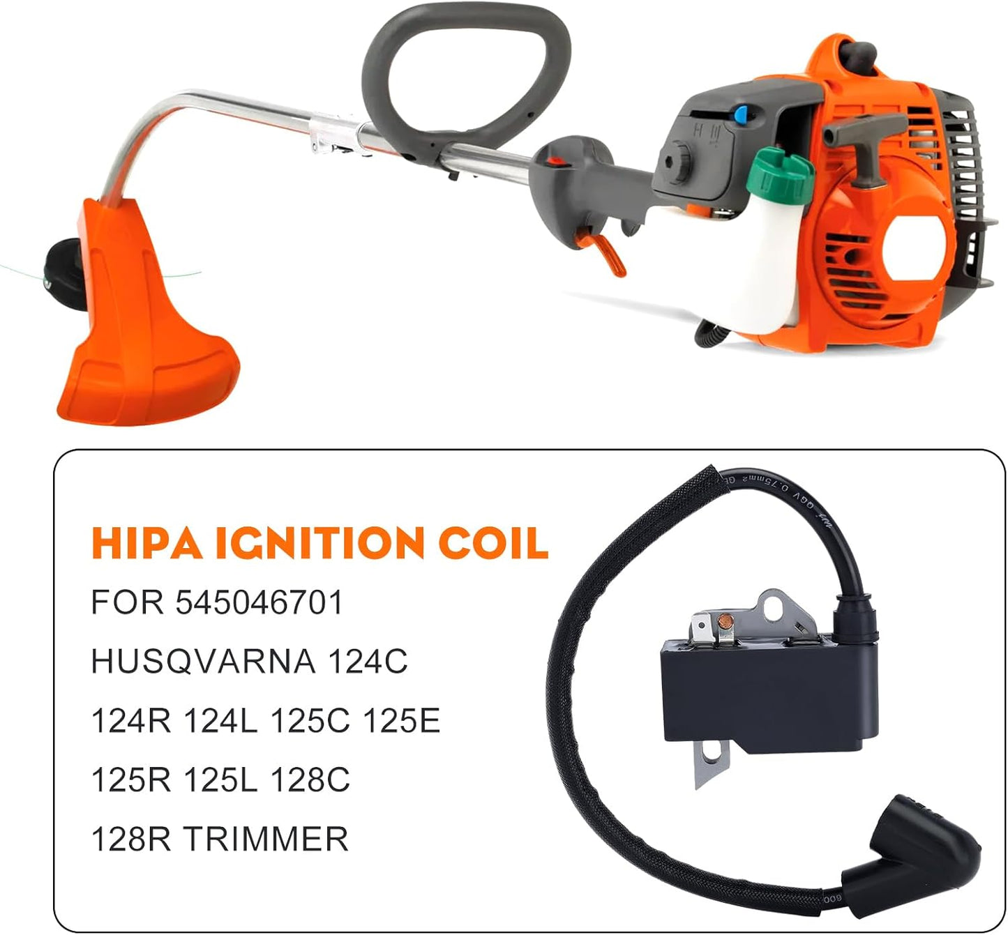 Ignition Coil For Husqvarna 128LDX 128C 128CD 28cc 125L 125E 124L Gas Weed Trimmer Brushcutter Replace 545046701 with Spark Plug
