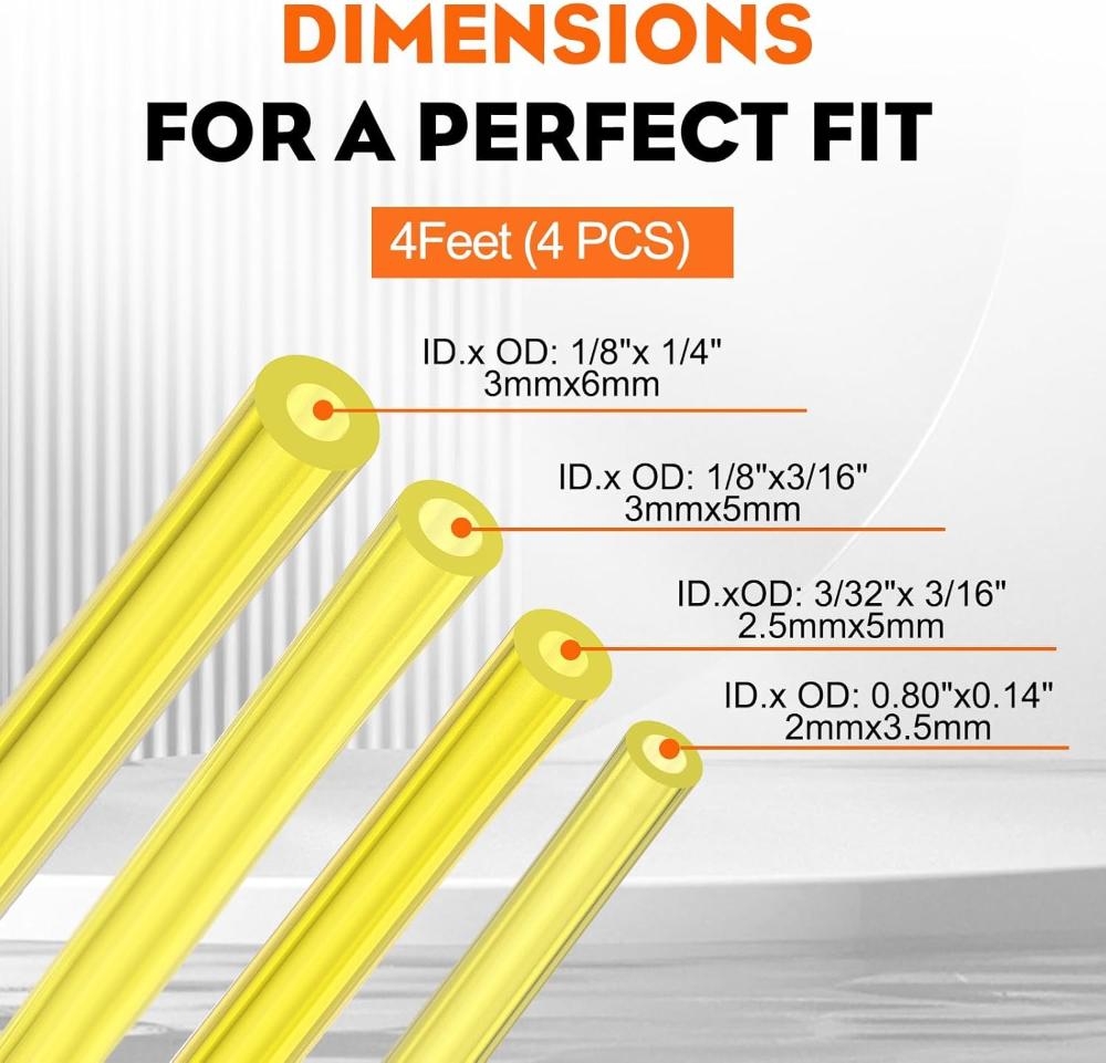 4 Sizes 4-Ft-Each Clear Fuel Line for 2-Stroke Small Engine Stihl Poulan Chainsaw Weedeater Trimmer Leaf Blower I.D.xO.D. 3/32 x 3/16 1/8 x 3/16 inch