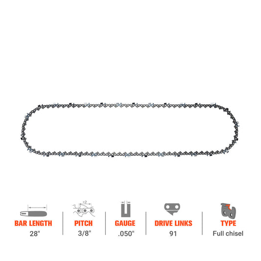 Hipa Full Skip Chain 3/8" .050" 91 DL 28 Inch For Stihl MS660 MS661 MS441 MS440 Chainsaw