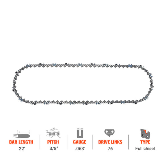 Hipa Full Skip Chain 3/8" .063" 76 DL 22 Inch For Stihl MS461 MS460 MS440 066 MS290 028 Chainsaw