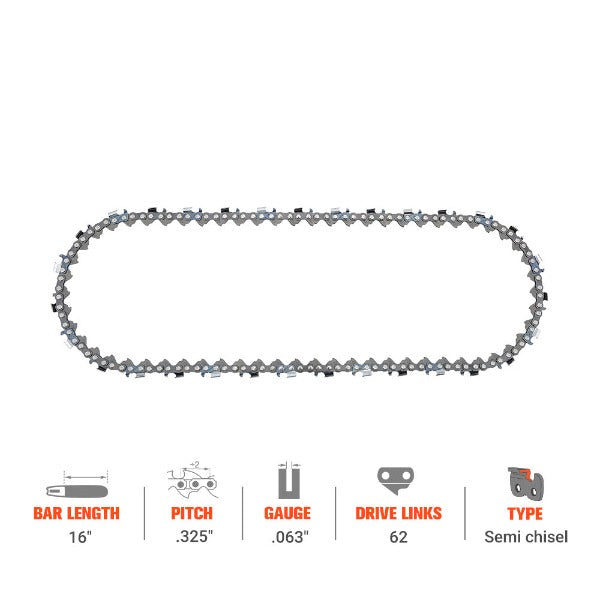 16 Inch Ripping Chain .325 .063 62 DL For Stihl MS250 MS250C MS251C-BE MS251C Chainsaw # 26 RM3-62 3639 005 0062