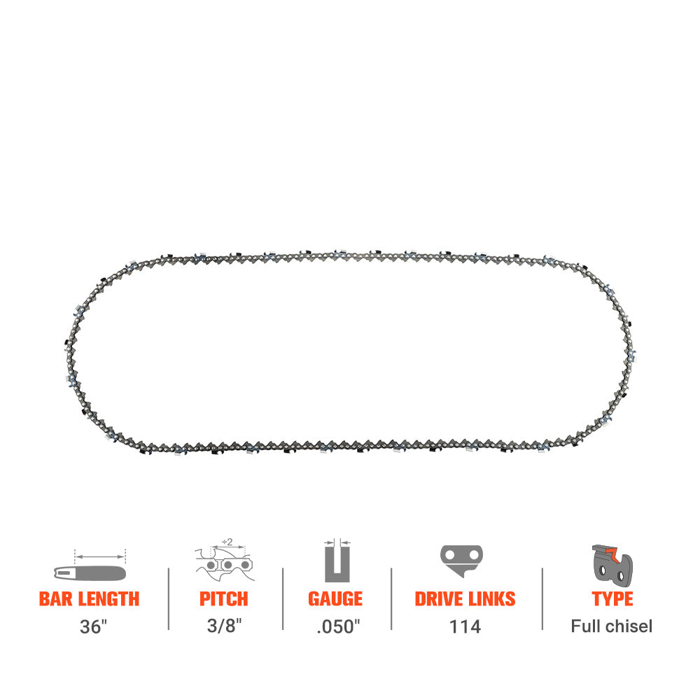 Hipa Full Skip Chain 3/8" .050" 114 DL 36 Inch For Stihl MS440 MS441 MS461 MS660 MS391 Chainsaw