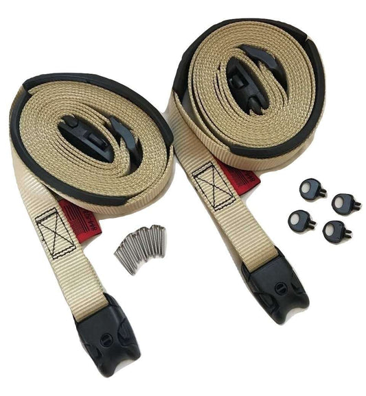 10 Ft ACW Buckle 2 pc Wind Strap Kit Hot Tub Secure ACW Loc Spa Hurricane Tie Down | TAN