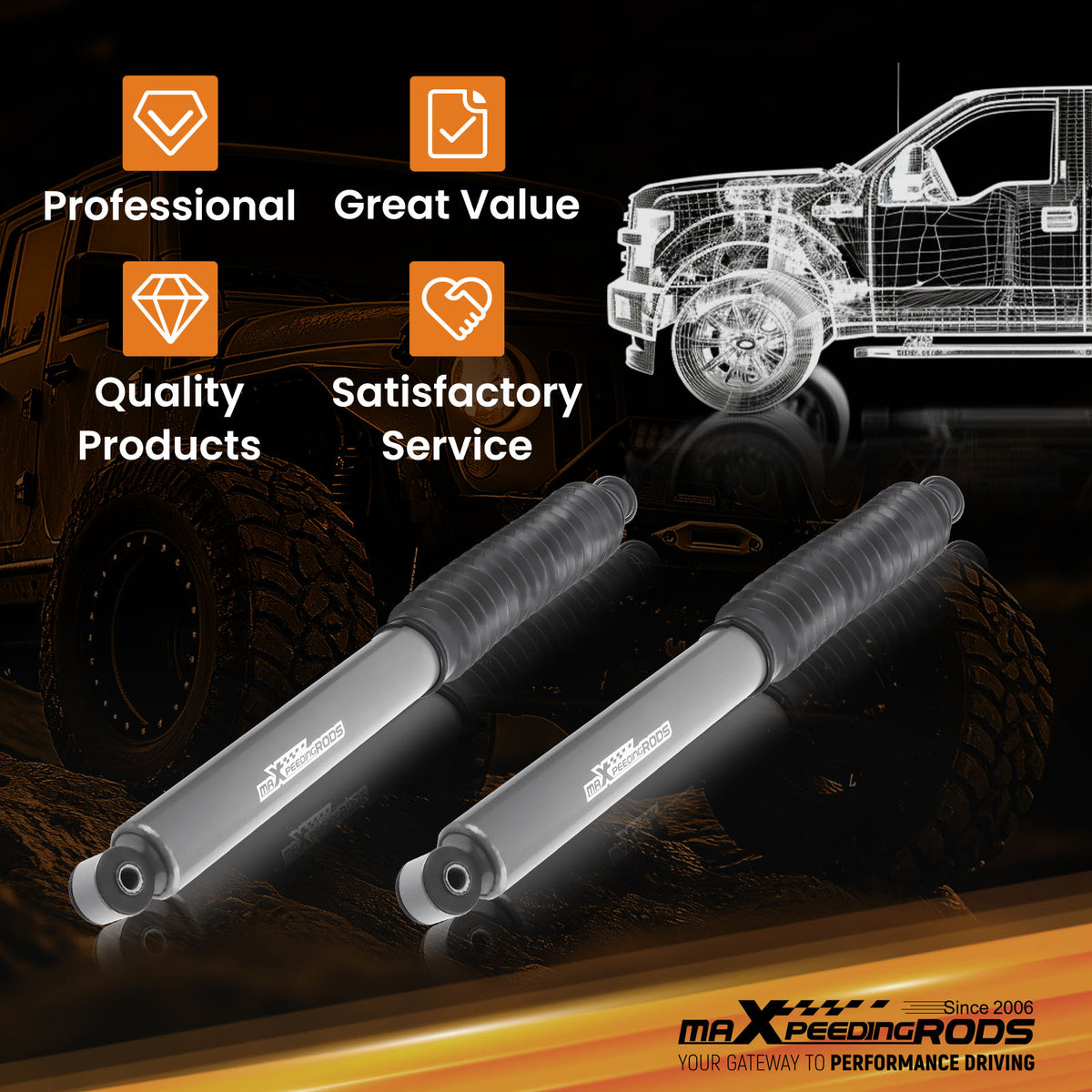 Front Shocks compatible For Jeep Wrangler JK Unlimited 07-18 Lifted 0.5-2.5"
