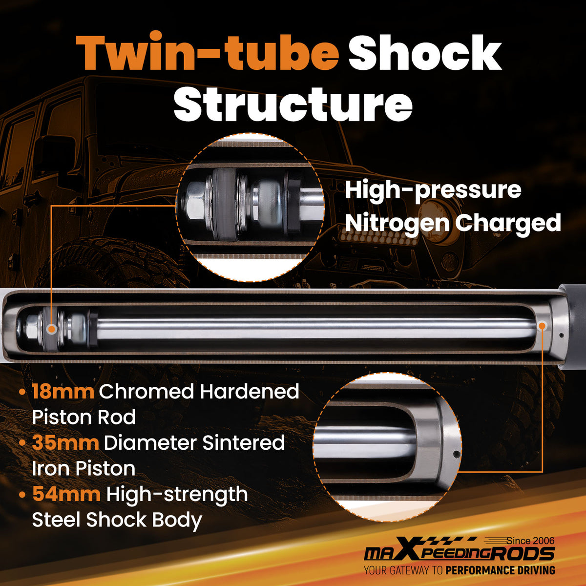 Front Shocks compatible For Jeep Wrangler JK Unlimited 07-18 Lifted 0.5-2.5"