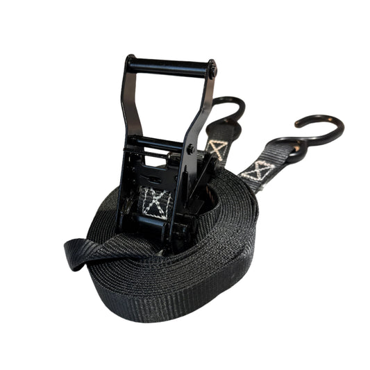 1" Black Ratchet Strap w/Vinyl S Hook  | LENGTH OPTIONS