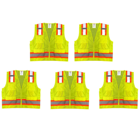 Safety Main 05TTSYZ Surveyor Vest, Class 2, Solid Front, Mesh Back, Hi-Vis Yellow, Pack of 5