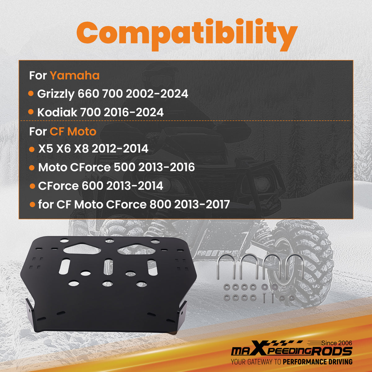 ATV Black Plow Mount compatible For Yamaha Grizzly 660 700 2002-2024 Steel Frame