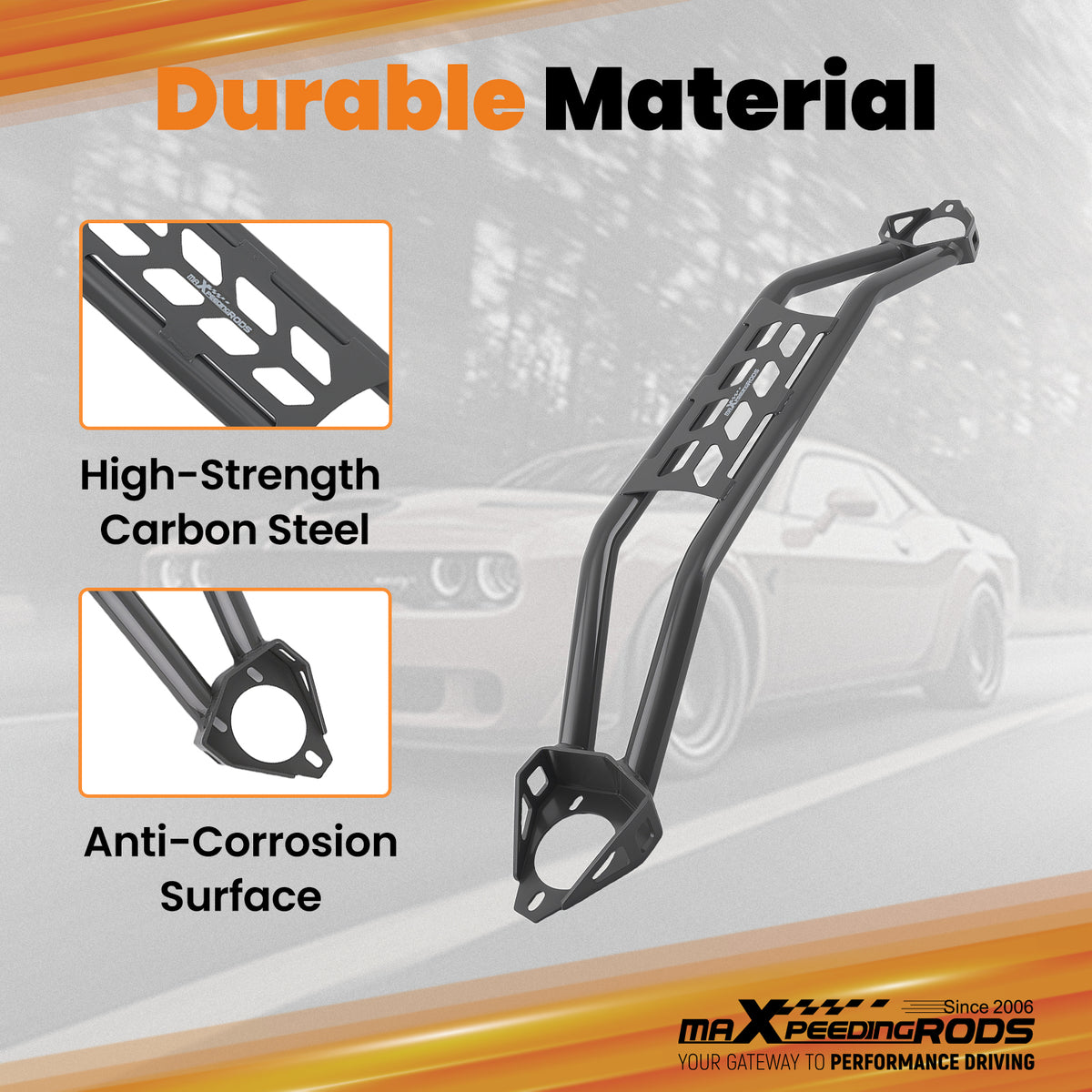 Front Strut Tower Bar Dual bar compatible For Dodge Challenger 2008-2023