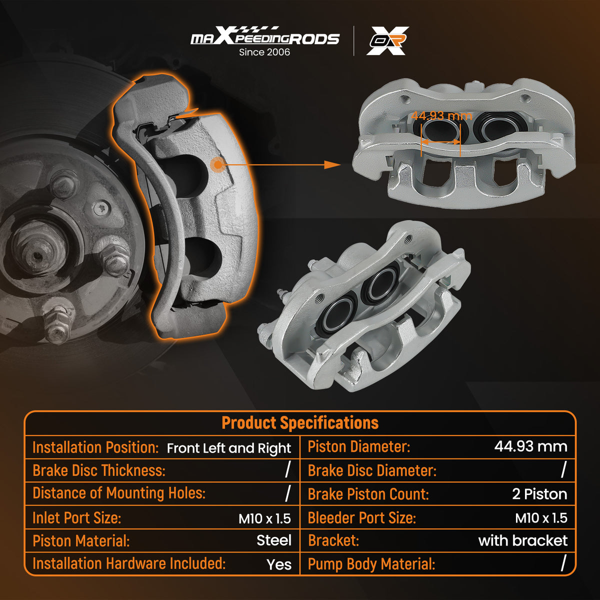 Disc Brake Caliper Set Front compatible For Chevrolet Impala 2006-2013 with Bracket 18B4988
