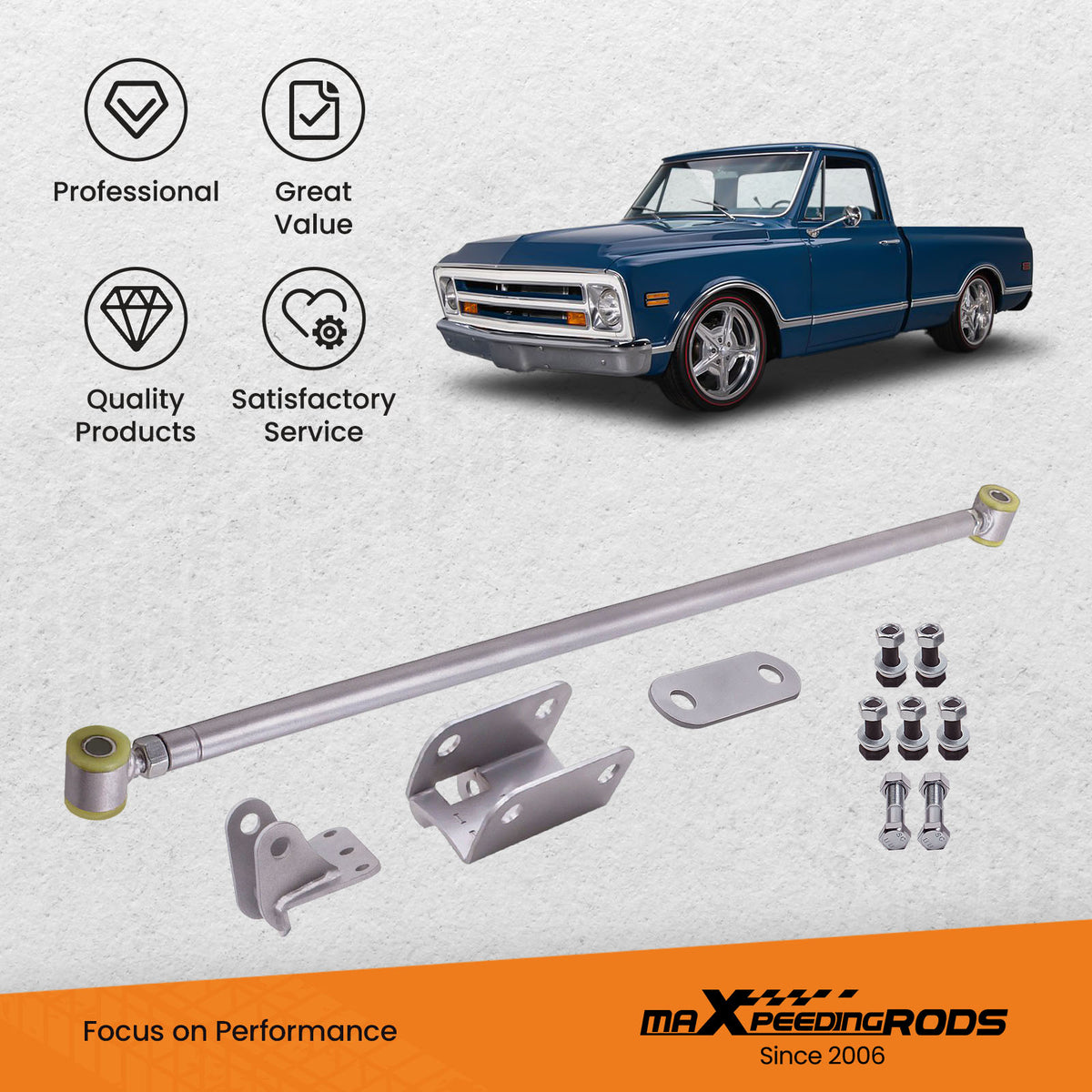 Compatible For Chevy C10 compatible For GMC Truck Silver Double Adjustable compatible For Panhard Trac Bar W/ Brackets
