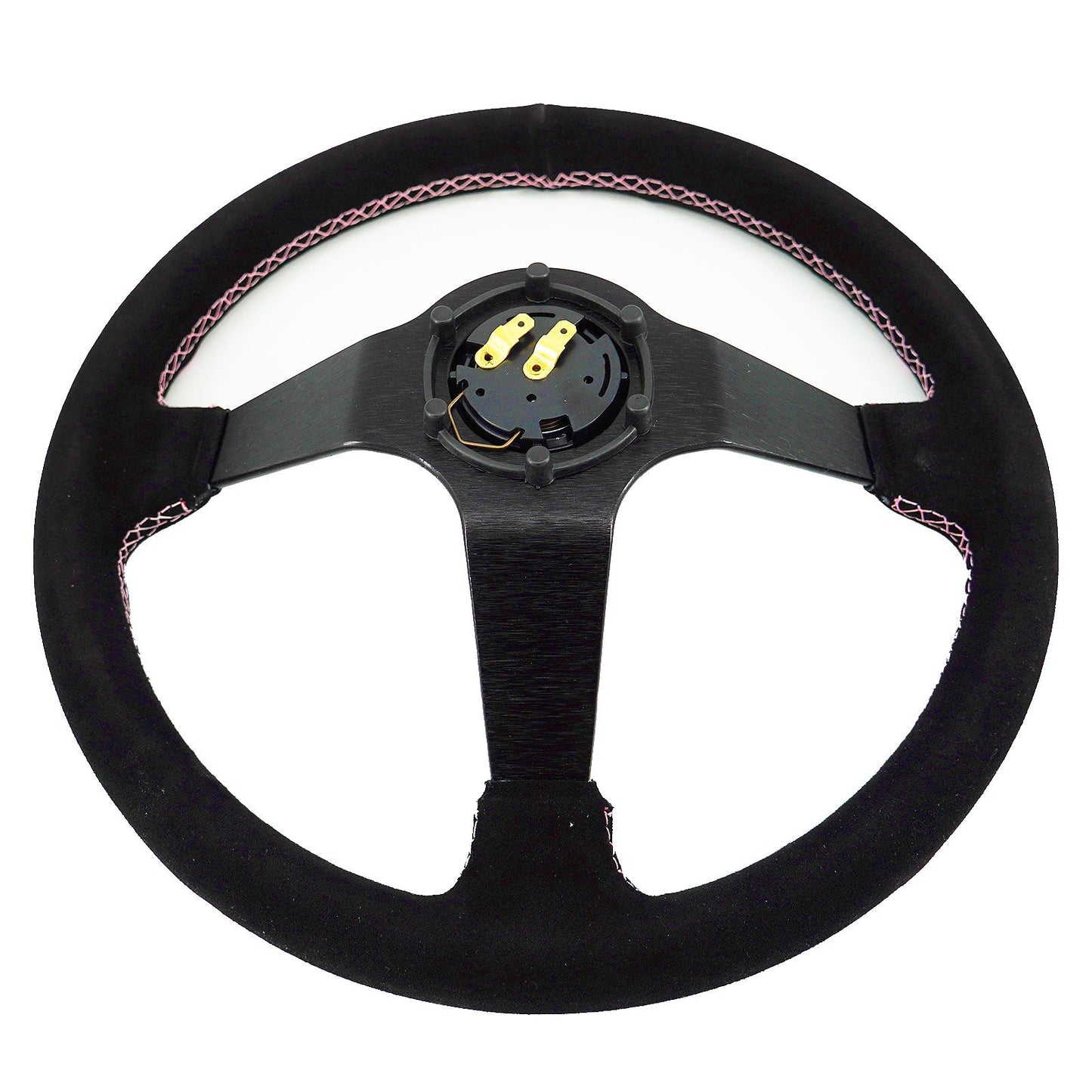 Heart Bliss Universal 350mm 3" Deep Dish 6-Bolt Steering Wheel Black Suede