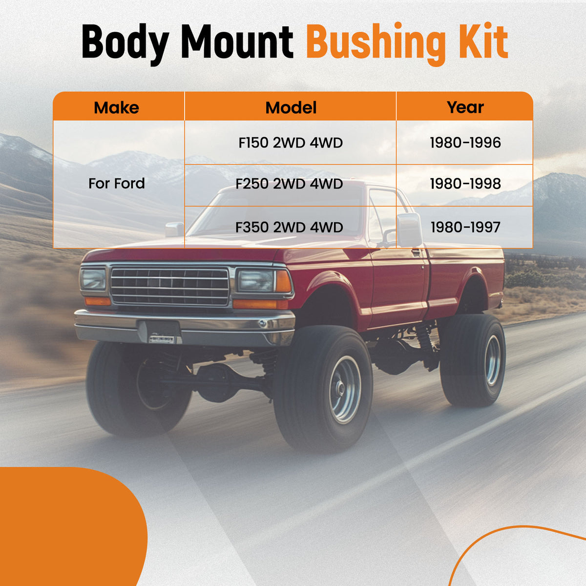 Body Mount Bushing Set compatible For Ford F150 F250 F350 1980-1998 With Installation Kit