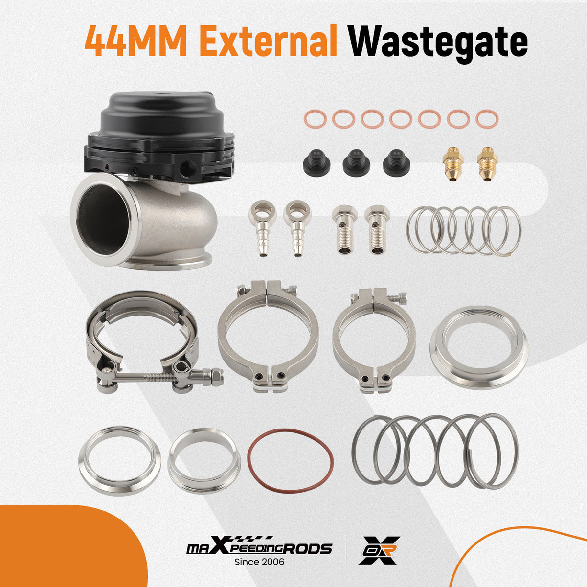 Universal 44mm External Wastegate w/ V-Band Flanges+Dump Ring+Spring Black