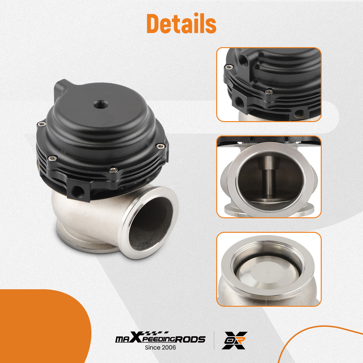 Universal 44mm External Wastegate w/ V-Band Flanges+Dump Ring+Spring Black