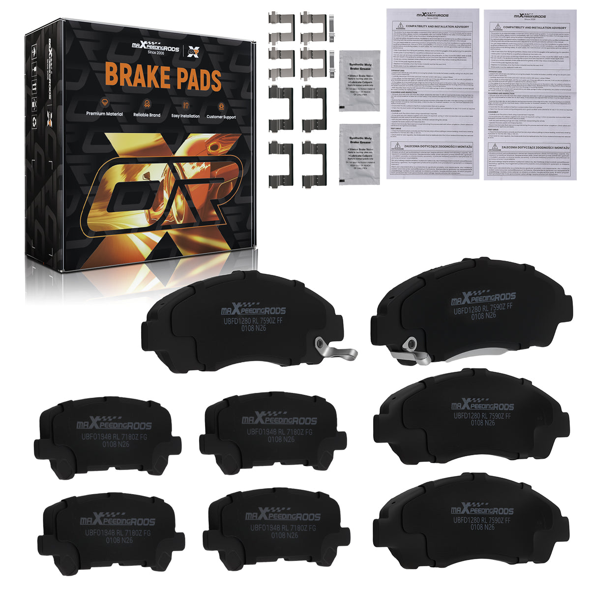 Front Rear Ceramic Brake Pads Set compatible For Acura MDX 2007-2013/ZDX 2010-2013 D1280