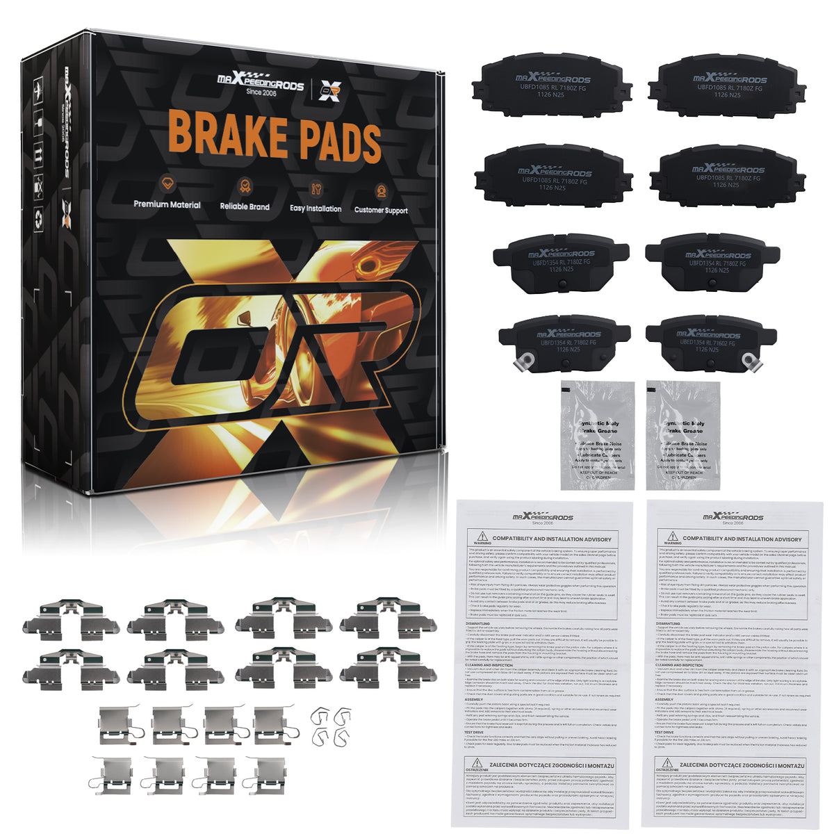 Front Rear Ceramic Brake Pads Kit compatible For Toyota Prius 2010-2020  D1184 D1354