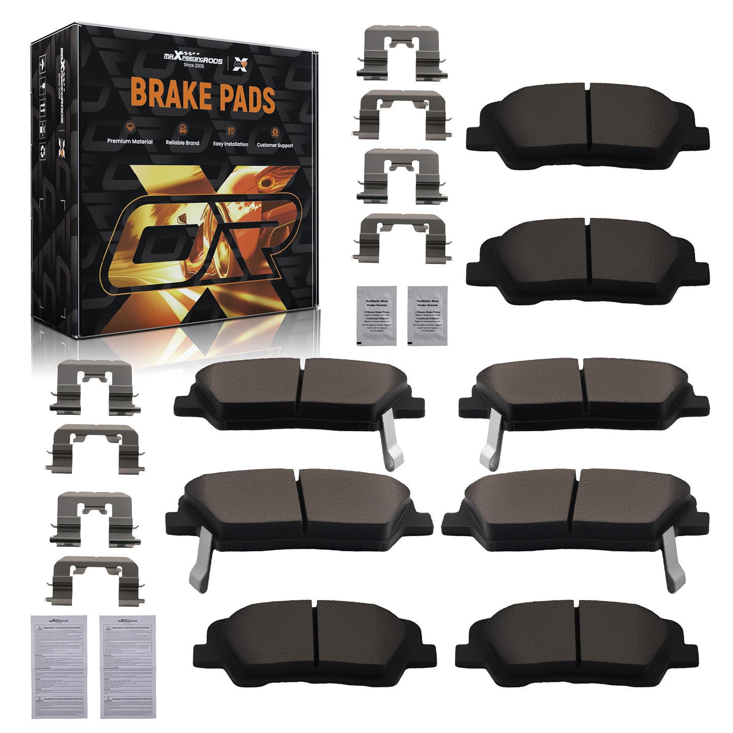 Front Rear Brake Pads Set compatible For Hyundai Santa Fe 2010-2012 compatible For Kia Sorento 2011-2015