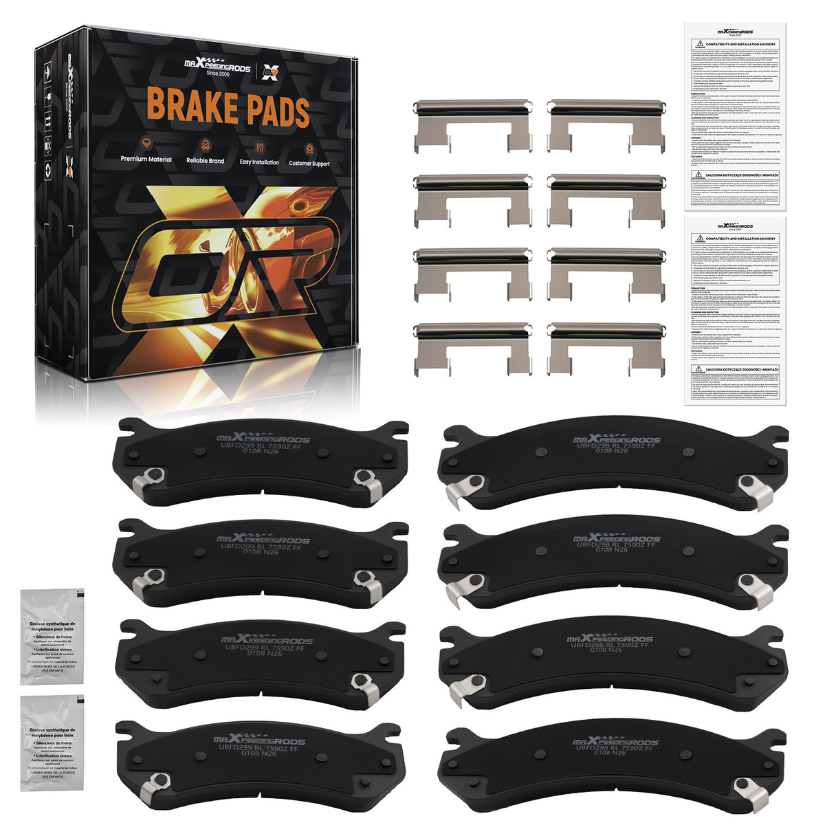 Front Rear Ceramic Brake Pads Set compatible For Chevrolet Avalanche compatible For Silverado Suburban