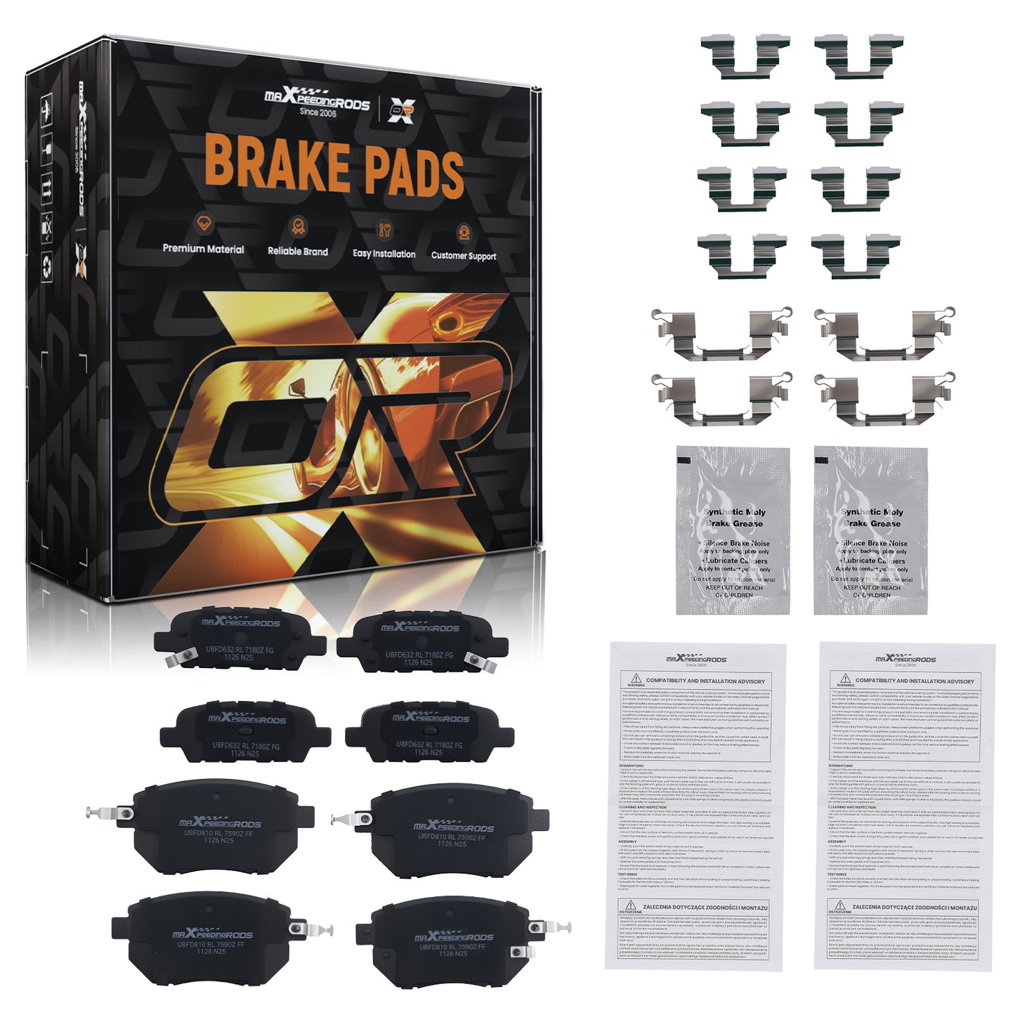 Front Rear Ceramic Brake Pads Set compatible For Infiniti FX35 FX45 2003-2005 D936 D905