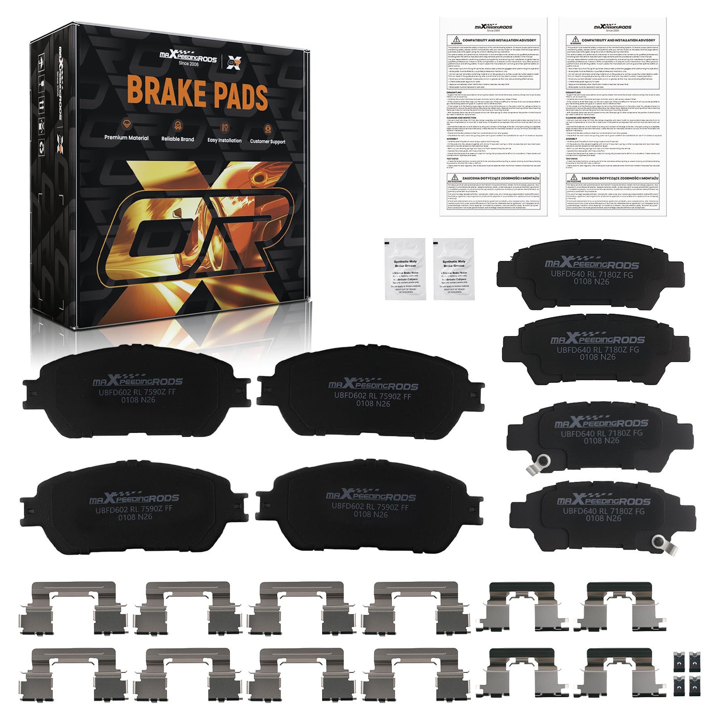 Front Rear Ceramic Brake Pads Set compatible For Toyota Sienna 2004-2010 D906 D995 P906