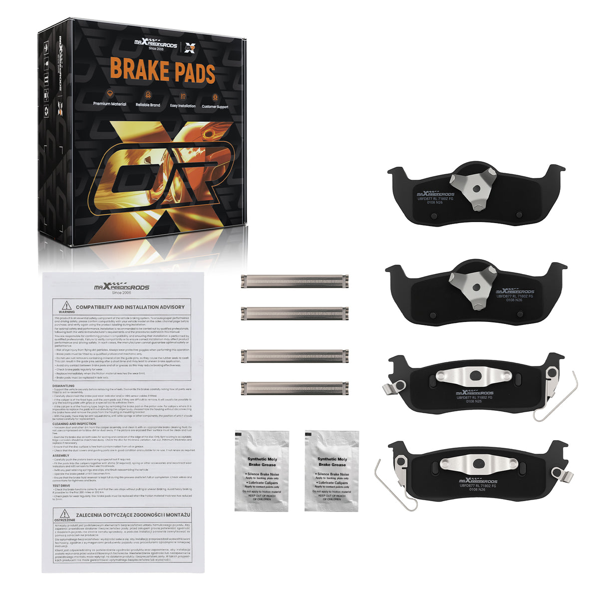 Rear Ceramic Brake Pads Set compatible For Infiniti QX56 2004-2010 compatible For Nissan Titan 2004-2015