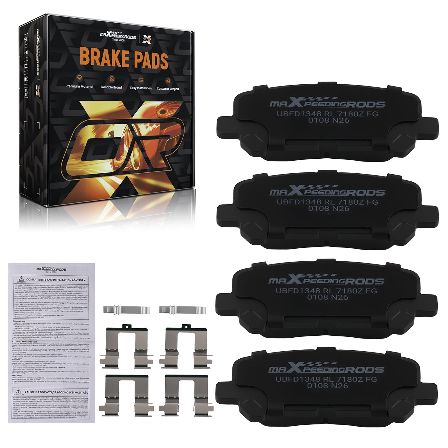 4pcs Rear Ceramic Brake Pads Kit compatible For Acura MDX ZDX compatible For Honda Odyssey Pilot D1281
