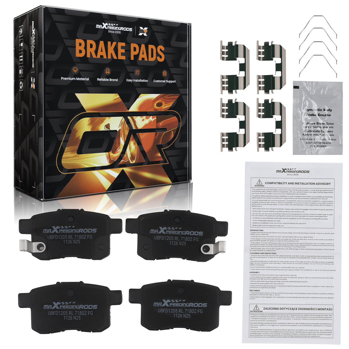 Rear Ceramic Brake Pads Set compatible For Acura TSX 2009-2014/Compatible For Honda Accord 2008-2017 D1336