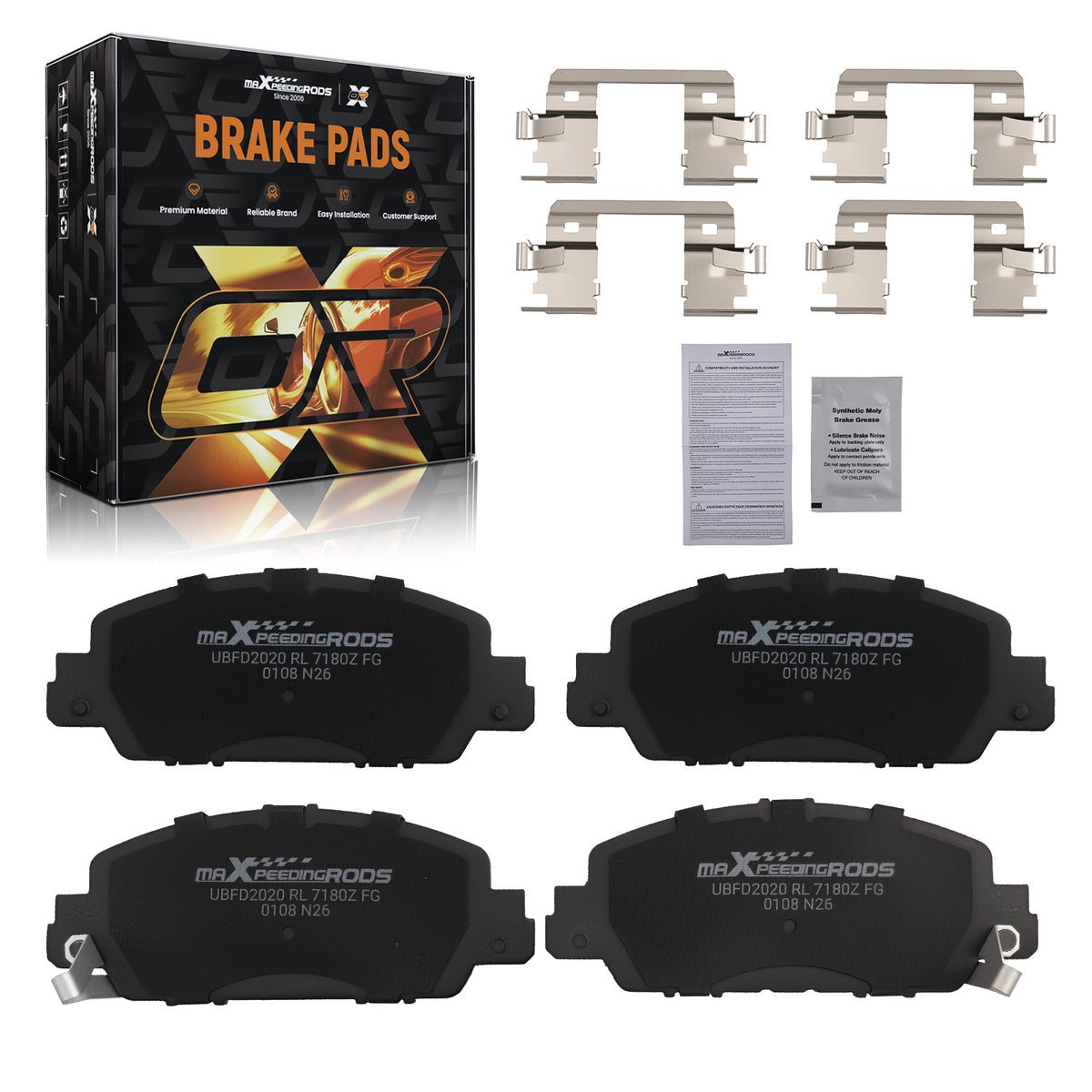 4pcs Front Ceramic Brake Pads Kit compatible For Honda HR-V 2016-2023 D1654 w/Pad Shims