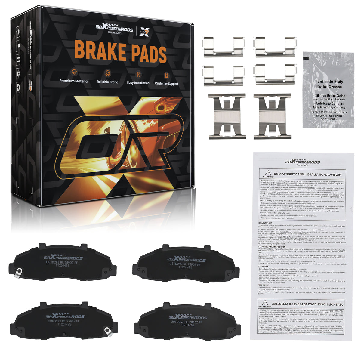 Front Ceramic Brake Pads Set compatible For Ford F-150 4.2L 4.6L 5.4L 1999-2004 P679 P-679