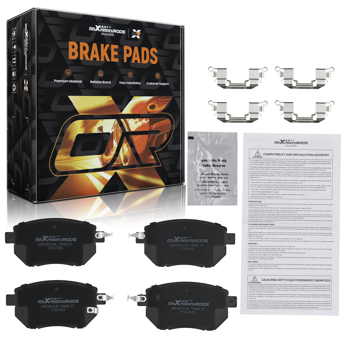 Front Ceramic Brake Pads Set compatible For Infiniti FX35 FX45 2003-05/Compatible For Nissan Altima 05-06